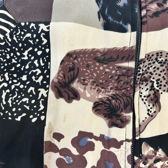 90s Vintage Bomber Jacket Animal Print Patchwork Silk Leopard Cheetah Elephant L - Picture 2 of 9
